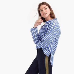 J.Crew Funnel Neck Striped Button Shoulder Top